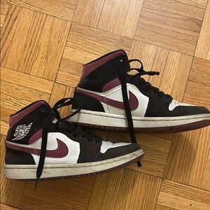 Air Jordan Black and Burgundy High-Top Sneakers